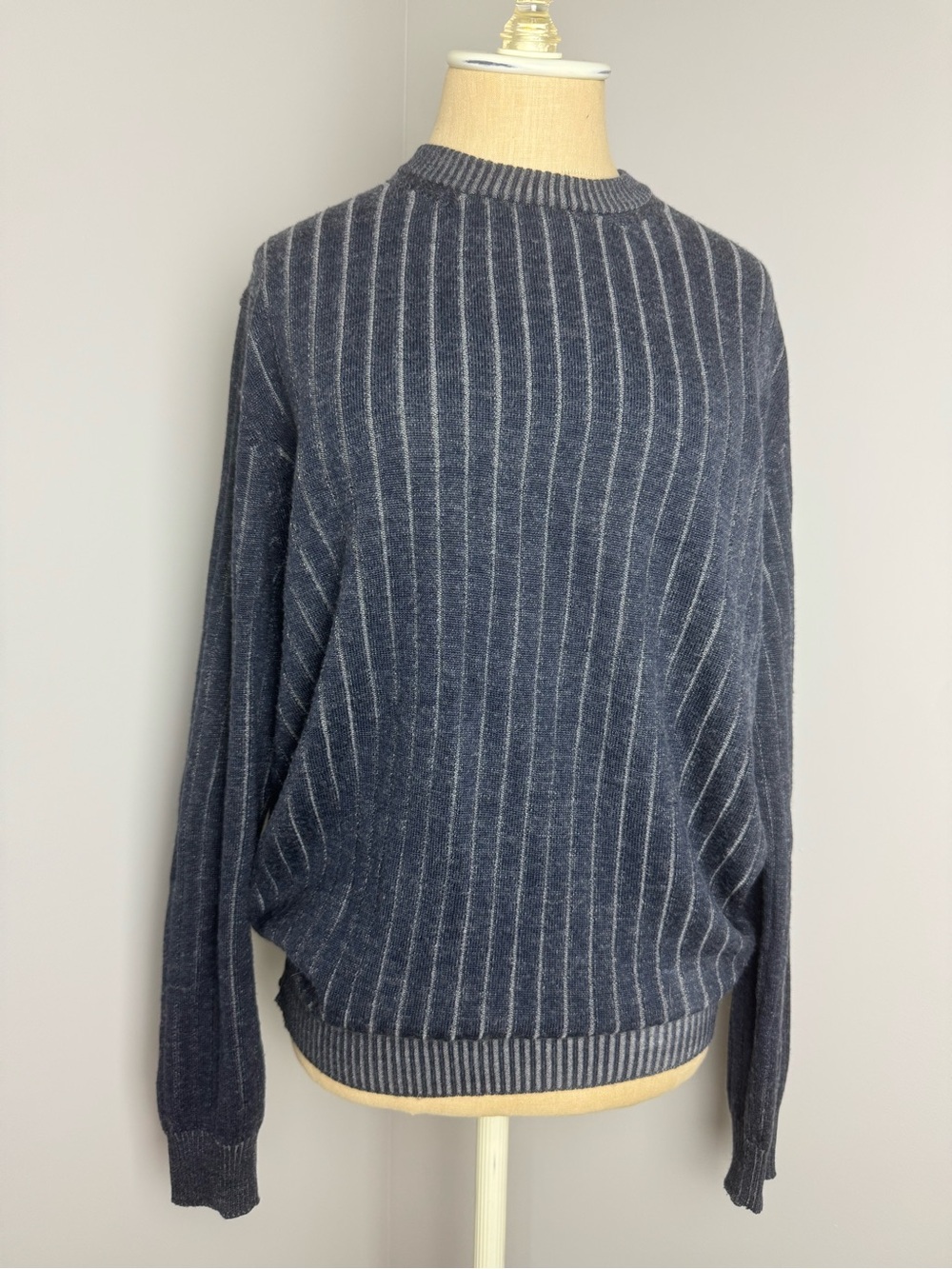 Vintage Canali Blue Striped Wool Silk Cashmere Knit Sweater